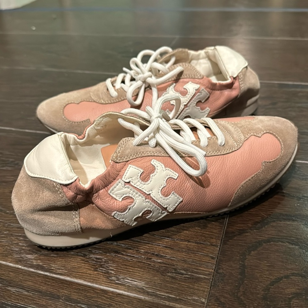 NWT Tory Burch pink/tan leather sneaker size 7